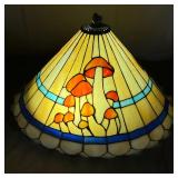 LEADED GLASS MUSHROOM SHADE | Vintage hanging shade in caramel with three Mushroom groupings. Hardwa