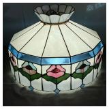 LEADED GLASS FLORAL SHADE | Vintage hanging shade in white, with floral decoration. Includes all han