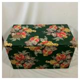 VINTAGE FLORAL TRUNK | Mid Century Hibiscus Flower fabric covering over wood lift top chest. Dimensi