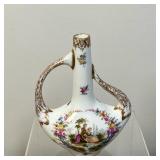 DRESDEN VASE HELEN WOLFSOHN | Porcelain Vase with a Rococo Revival hand painted Watteau scene. Marke