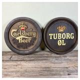 CARLSBERG & TUBORG BEER SIGNS | Two Vintage Tavern signs shaped like barrel ends of Carlsberg Beer &