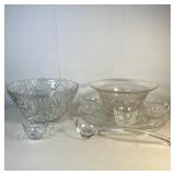 VINTAGE PUNCH BOWLS | Punch Bowls Including: 1. Pressed Glass Punch Bowl with matching under plate. 