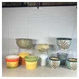 VINTAGE POTS & JARDINIERES | Lot of 10 Pots including: 1. Yellow Jardiniere with flowers marked “Dec