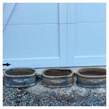 3 POTTERY PLANTERS | Three Heavy Glazed Ceramic Planters in a blue mottle glaze with decoration (bot