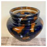 TOBACCO JAR | Vintage English Tobacco Humidor in stoneware with a mottled brown & blue glaze. Has or