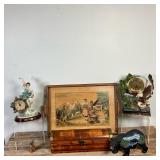 VINTAGE RUSTIC LOT | 6 interesting items including: 1. Alpine wooden hand painted tray. 2. Eagle & R