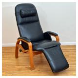 VINTAGE "ZERO GRAVITY" MID CENTURY BLACK LEATHER RECLINER | Bent figured plywood, distressed black l
