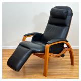 VINTAGE "ZERO GRAVITY" MID CENTURY BLACK LEATHER RECLINER | Bent figured plywood, distressed black l