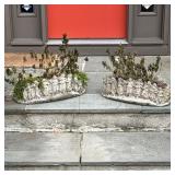PAIR CONCRETE FIGURAL PLANTERS | Cast garden planters with continuous relief of dancing classical fi