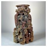 Chinese Carved Soapstone Vase | With reticulated floral motifs - h. 9.75 x w. 5.5 in