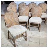 (8pc) McGUIRE RATTAN & RAWHIDE DINING CHAIRS, ORGANIC MID CENTURY | Rounded curved reed-form backs o