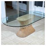 McGUIRE RATTAN & GLASS PEDESTAL DINING TABLE, ORGANIC MID CENTURY | Classic McGuire design with sign