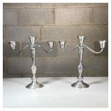 (2pc) Gorham Sterling Candelabra | Weighted sterling silver Gorham candlestick holders, three lights
