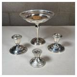 (4pc) Misc. Sterling Weighted Objects | Including three weighted candle stick holders (including a p