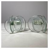 (2pc) Contemporary Glass Candle Stick Holders | Mid-century modern candle holders designed as three 