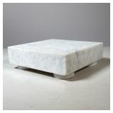 Heavy Marble Cheese Board | White/gray marble square serving/cutting board with four round feet. Dim
