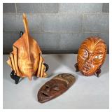 (3pc) Leather & Wood Masks | Including a formed leather mask and two African carved masks, one with 