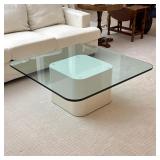 Contemporary Glass Cocktail Table | Postmodern low / coffee table designed as a rounded corner squar