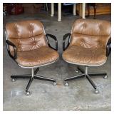 PAIR VINTAGE CHARLES POLLOCK for KNOLL BROWN LEATHER MCM OFFICE CHAIRS | Mid-century modern office c