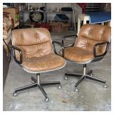 PAIR VINTAGE CHARLES POLLOCK for KNOLL BROWN LEATHER MCM OFFICE CHAIRS | Mid-century modern office c