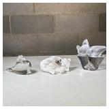 (3pc) Lalique France Frosted Glass Figurines | Frosted (satine) glass figures, including a woman wit