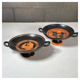 Large Greek Painted Pottery Tazza | Greek Revival decorative pedestal dish, having a shallow bowl wi