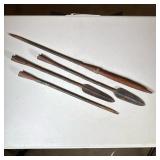 (4pc) Antique Metal & Wood Ice Tools | Ice harvesting tools or ice chisels, having long wrought iron