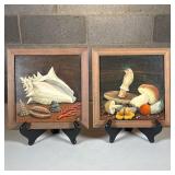 (2pc) Signed still-life paintings | Katya Kozlova, Russian; one with mushrooms, the other with shell