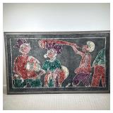 African Batik-Style Textile Art | Large framed decorative textile, likely batik or other dyed fabric