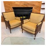 Pair Louis XVI-Style Cane Armchairs | Neoclassical style club chairs having carved wood square frame