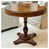 Pedestal Table with Bookmatched Top & Glass Covering | Center hall table with nicely figured wood, w