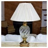 Glass & Brass Table Lamp | Of swirled design; lamp base dia. 6.5 Dimensions: h. 28.5 x dia. 19.25 in