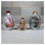 (3pc) Chinese Reverse Painted Glass Snuff Bottles | Smallest h. 3-1/8 in. Dimensions: h. 4.75 x w. 2