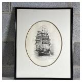 Miller Sailboat Print in Tondo | Signed in the plate and dated 1976, matted in tondo in a simple bla