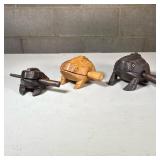 (3pc) Carved Wood Frog Guiros | Percussion frogs of varying sizes - h. 3 x l. 4.5 in (largest, frog 