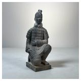 Chinese Pottery Tomb Figure | A gray terracotta warrior figure in a kneeling position, in the Xi