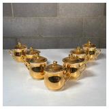 (7pc) Royal Worcester Gilt Porcelain Demitasse Cups | Gold/copper colored small cups / lidded vessel