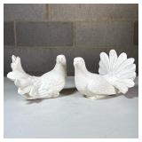 (2pc) Pair White Doves | Composite or unglazed pottery birds made in Italy, with labels on bottom Di
