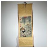 Embroidered Scroll | Asian wall art with horses and weeping willow tree Dimensions: h. 40 x w. 13 in