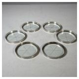 (6pc) Glass Coasters With Sterling Silver Rims | A star is etched in each glass and the silver rim h