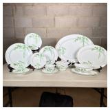 (82pc) Noritake Bamboo And Gold Trimmed China Set | Including: 2 Platter, attached gravy boat, 11 di