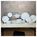 (81pc) Noritake China Set Bellfleur Pattern | Silver rimmed with delicate blue floral design. Includ