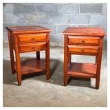 (2pc) Matching End Tables | Pine with two drawers and shelf/stretcher on bottom. - h. 25 x w. 17.5 x
