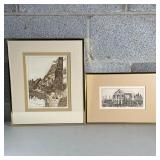 (2pc) Christine Schmidt Etchings | Each signed and nuymbered, matted in gold tone metal frames; smal