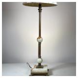 Onyx & Brass Table Lamp | With a floral shade Dimensions: h. 27.5 x dia. 11 in (with shade)