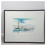 Venice Watercolor Print | Numbered and signed bottom right. Dimensions: h. 16 x l. 28.25 in (Frame)