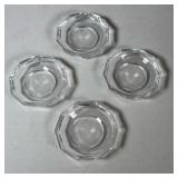 (4pc) Signed Faceted Glass Dishes | Top is of a hexagon shape. Dimensions: h. 1 x dia. 3.5 in