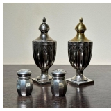 (4pc) Pewter And Silver Toned Salt And Pepper Shakers | Small set by Empire and taller set by Goding