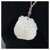 CARVED JADE PENDANT & STERLING NECKLACE