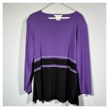 Misook Purple Tunic With Black And Lime Green Stripe